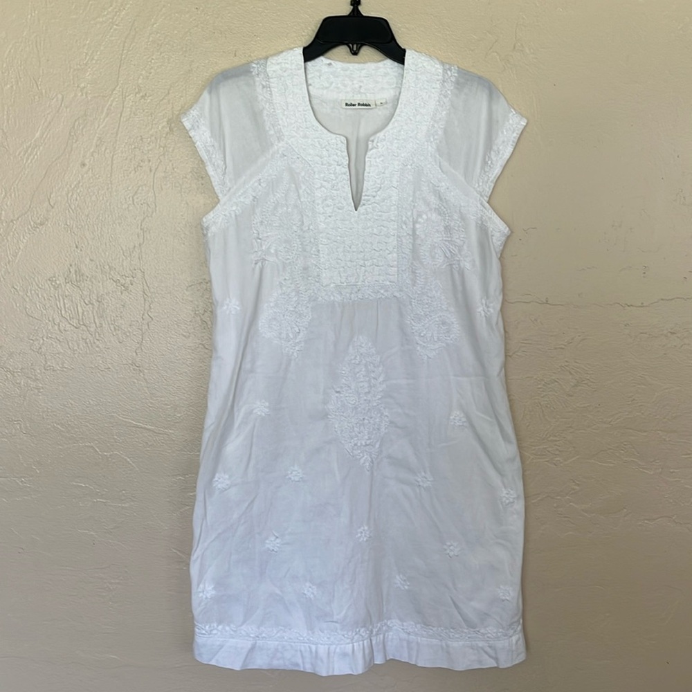 Roller Rabbit Faith embroidered cotton dress cap sleeve boho white Size medium